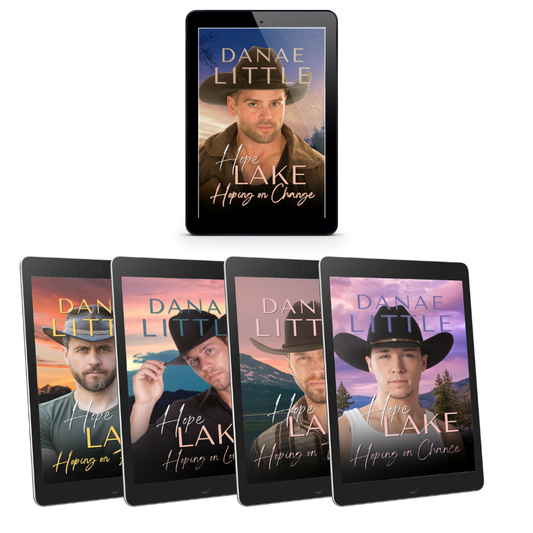 Multiple tablets showing the covers of five Hope Lake books by Danae Little
